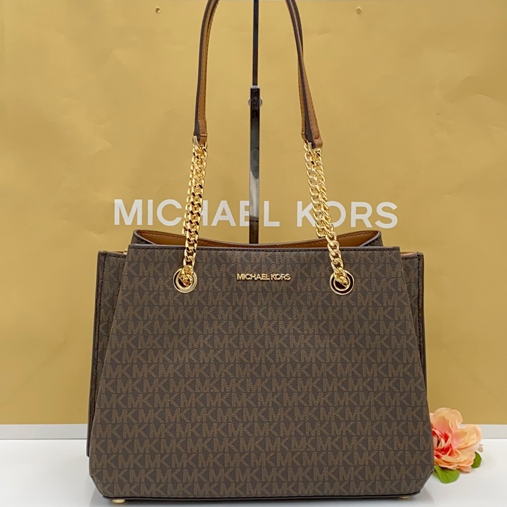 MICHAEL KORS TEAGEN LG LONG DROP SATCHEL BROWN - Picture 3 of 16